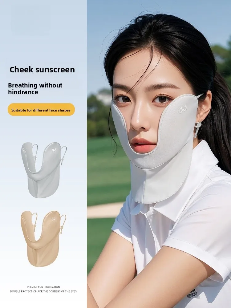 Golovejoy Masker Wajah Tabir Surya Golf Wanita Baru Musim Panas Pelindung Ne Persegi Panjang Panjang Nilon Pemuda Warna Murni Sle Korea
