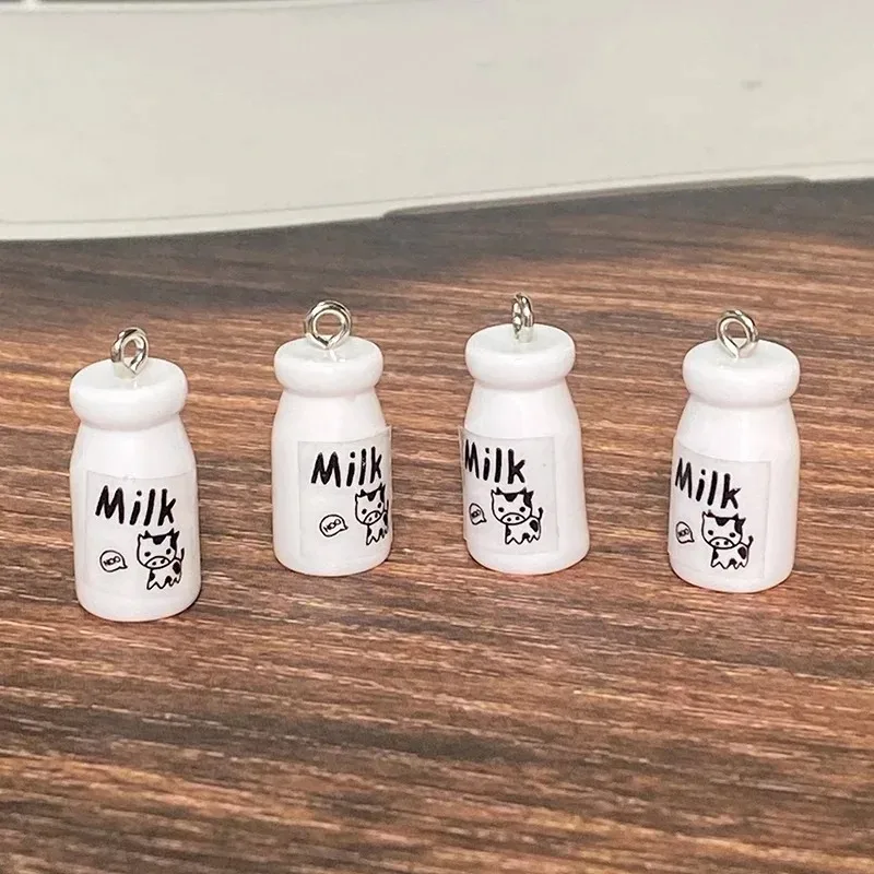 10Pcs Mini Beverage Milk Bottle Resin Charms Lovely Cow Pattern Bottle Pendants Handcraft Findings for DIY Earring Necklace