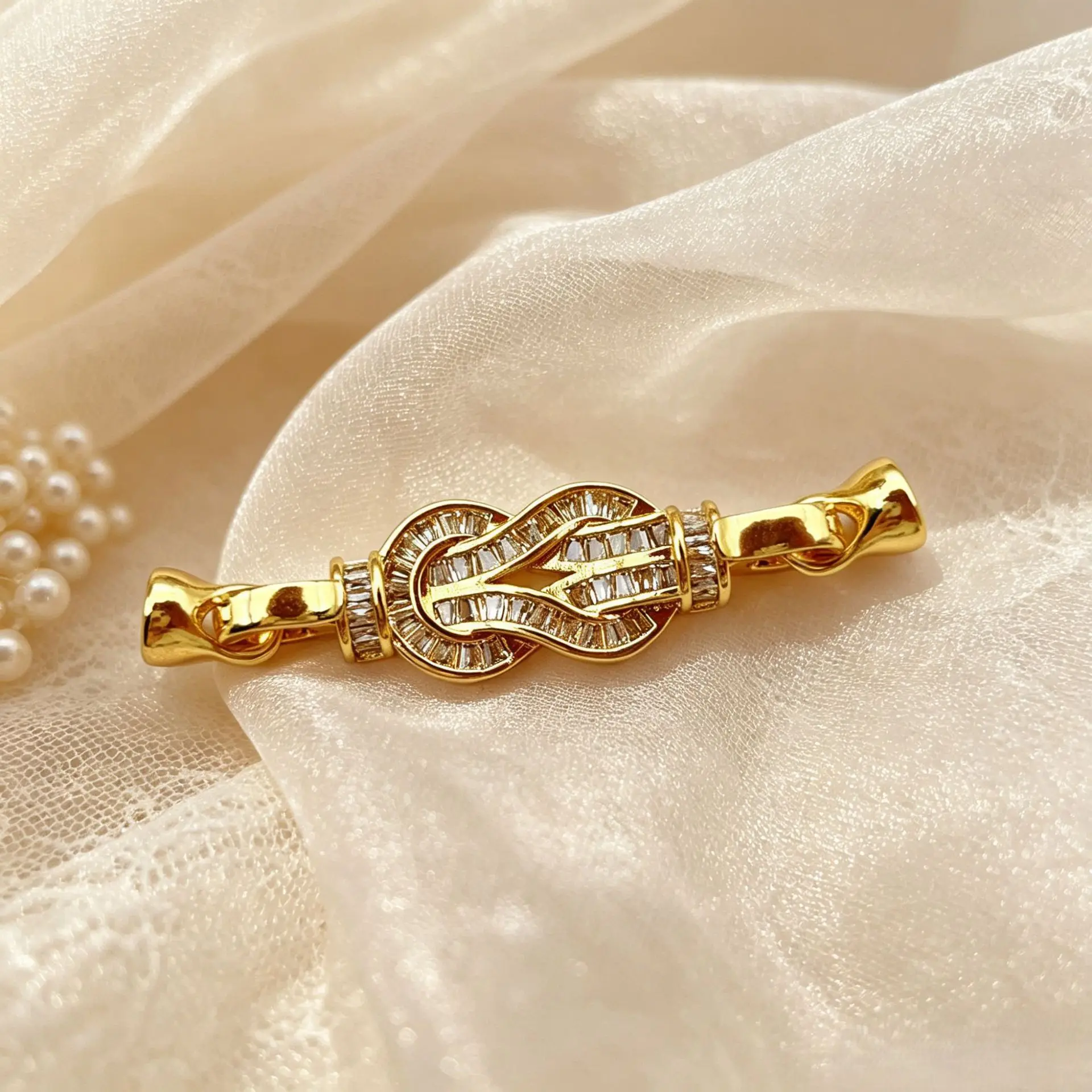 2pcs Pearl Necklace Buckle T Square Zirconium Braided Knot Hand Finished Connection Button Mother Button Sweater Chain Buckle