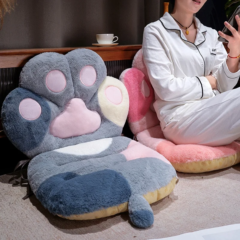 Cute Creative Color Cat Paw Chair Cushion Plush Toy Soft Stuffed Fluffly Office Lumbar Support Foot Pad Home Deco for Girls Gift
