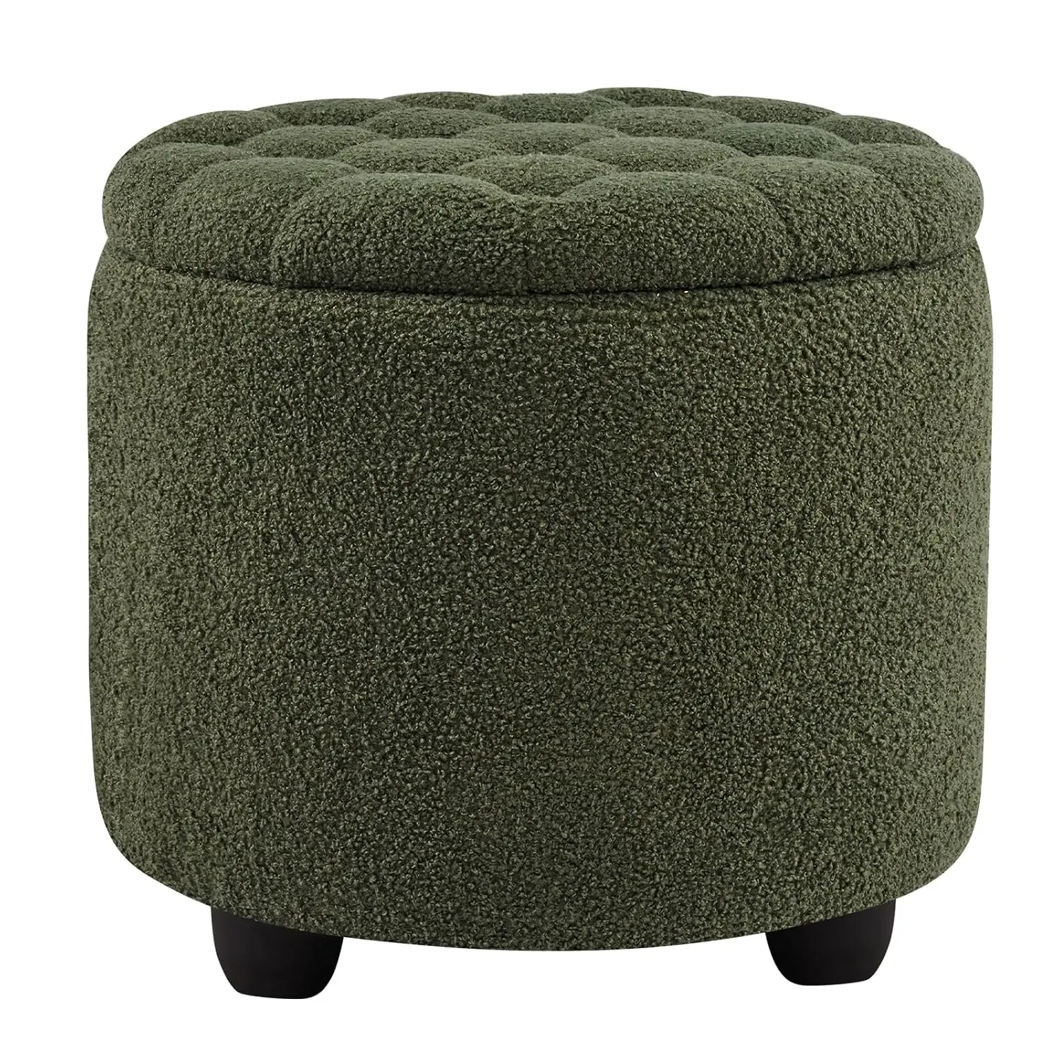 Modern Round Storage Ottoman, Upholstered Button Tufted Ottoman Footstool Ottomans with Removable Lid Storage Footstool