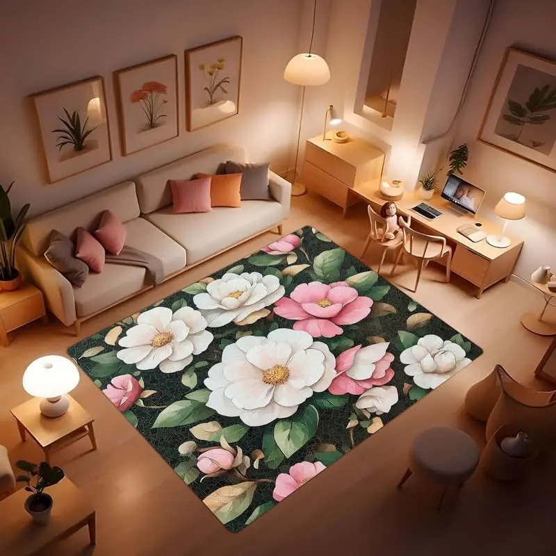 Red Floral Area Rugs, Roses are The Ultimate Representative of Romance,  Suitable for Living Room Bedroom Home Decoration