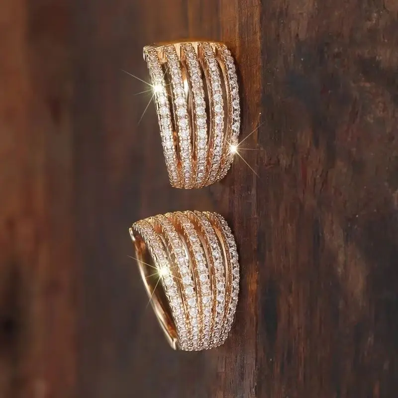2026 Fashion Zircon Hollow Striped Circular Full Diamond Ear Buckle European And American Style Niche Design Accessory