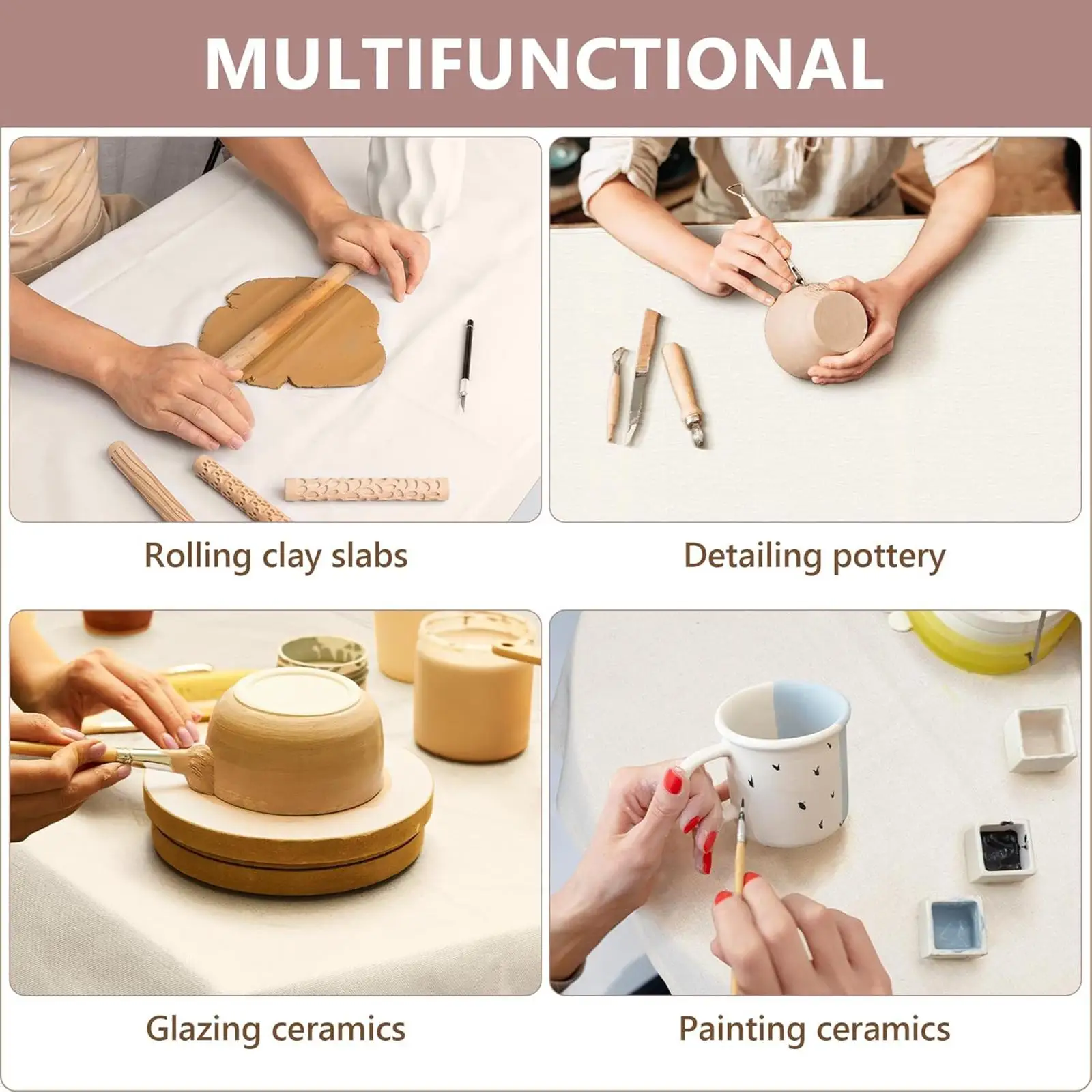 Rectangle Linen Tablecloth Washable Water Absorbent Fabric Table Mat for Dining Room Pottery Art Activities