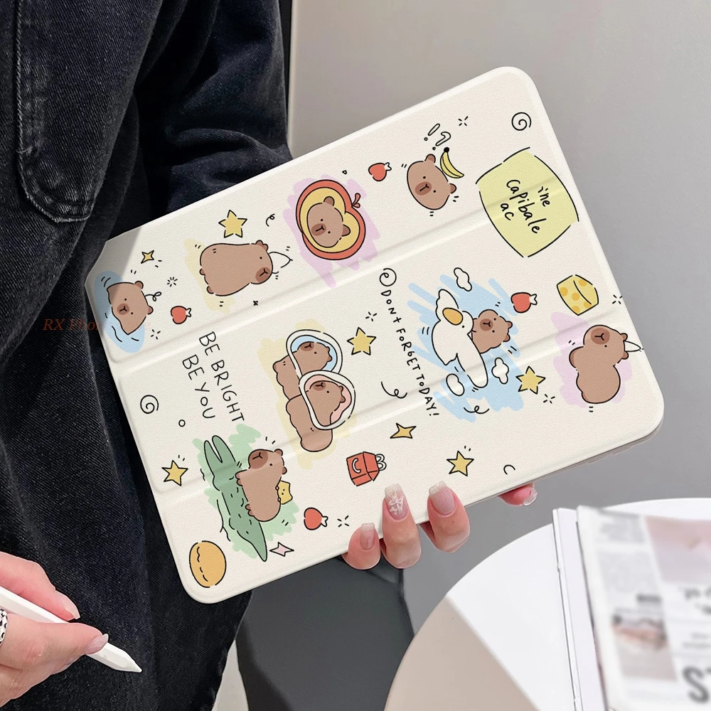 Cute Capybara Table Case For Samsung Tab S9 Plus S9 FE Plus S10 Plus A9 A11 Plus S7 Plus S8 Plus A8 S7 FE S6 Lite Tri-fold Stand