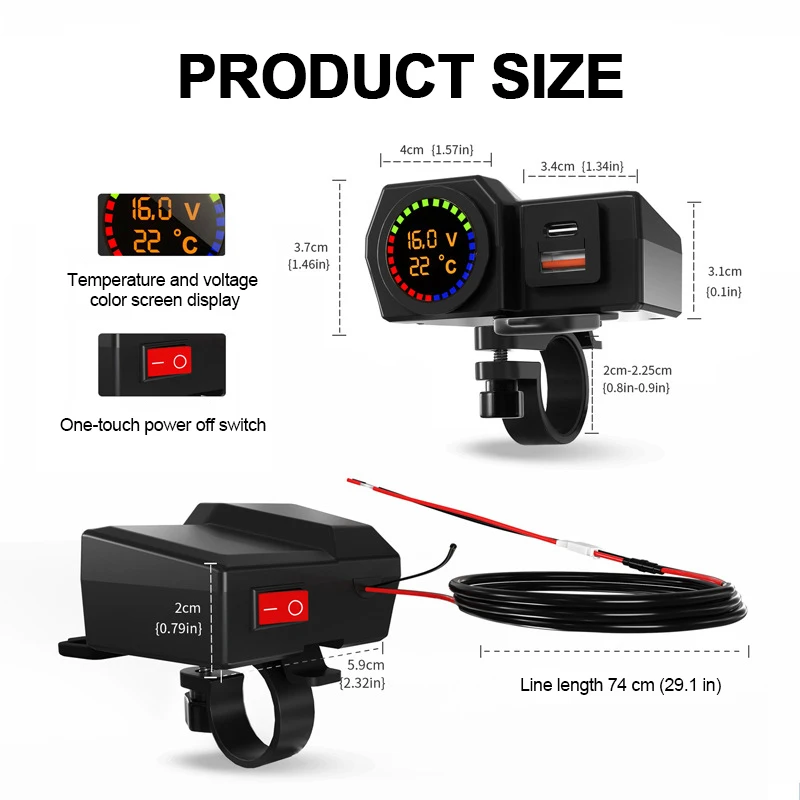 Cargador de motocicleta con pantalla Digital de temperatura y voltaje, adaptador de carga de teléfono móvil USB Dual para accesorios de manillar de