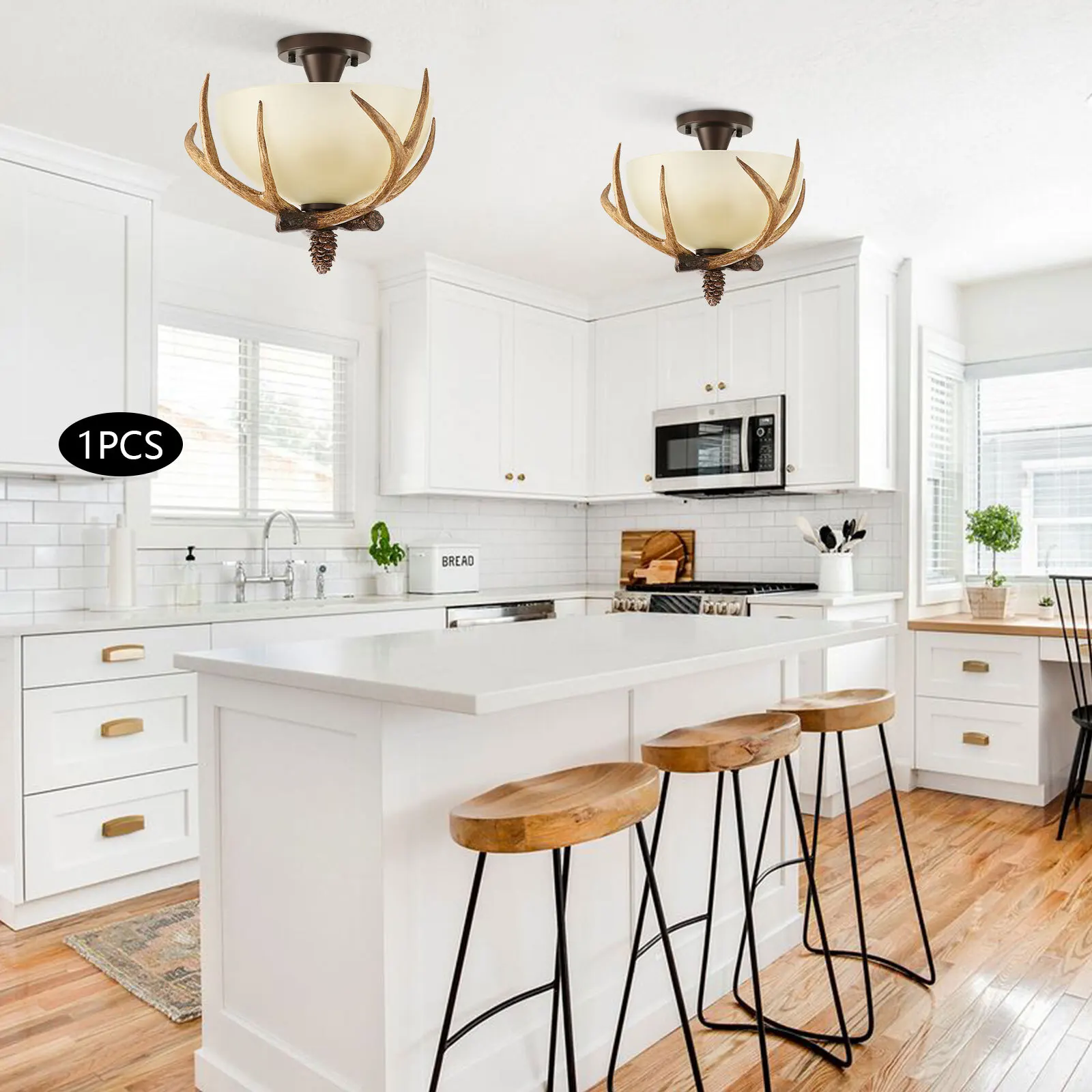 قلادة قرن الوعل البرونزية الرجعية مادة الحديد والراتنج الخفيفة، تقنية طلاء الخبز للاستخدام المنزلي المتين مع مظهر أنيق #2