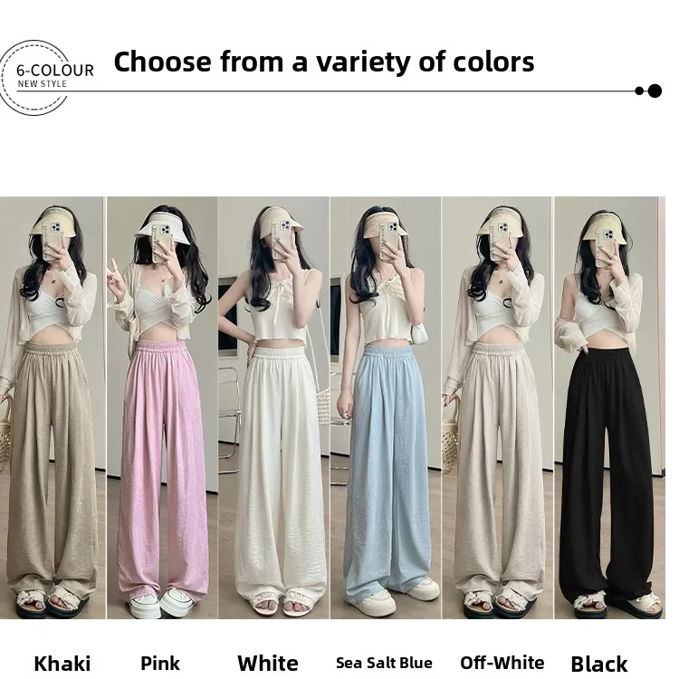 Pantaloni casual a gamba larga da donna a vita alta con texture dritta Sensation Summer New Sle versione coreana pantaloni lunghi alla moda