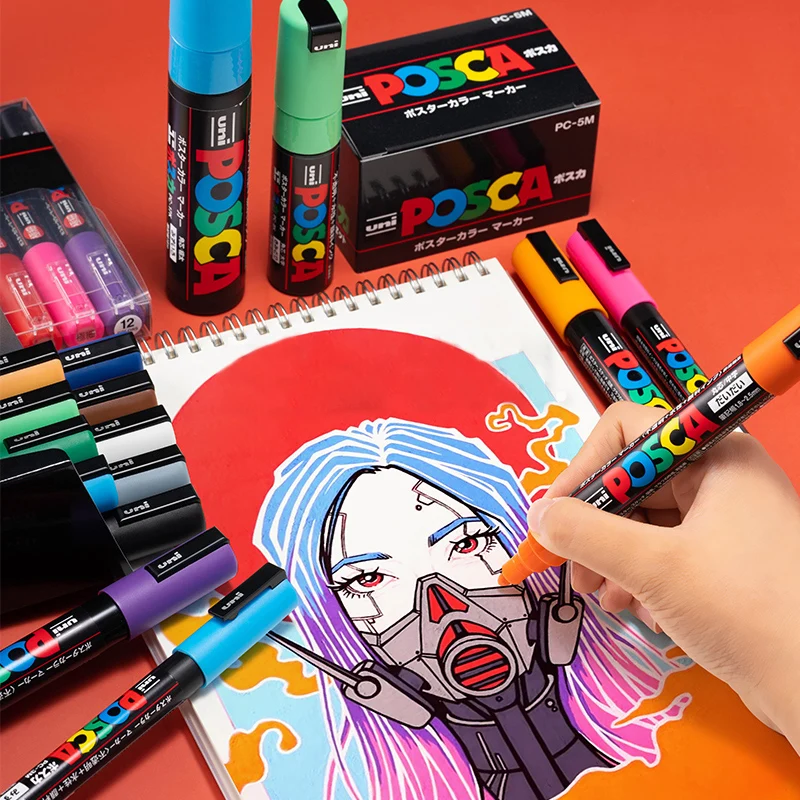 Full Set UNI POSCA Markers Pen PC-1M PC-3M PC-5M POP Advertising Poster Graffiti Pen Suitable For Sketchbook Comic Stationery