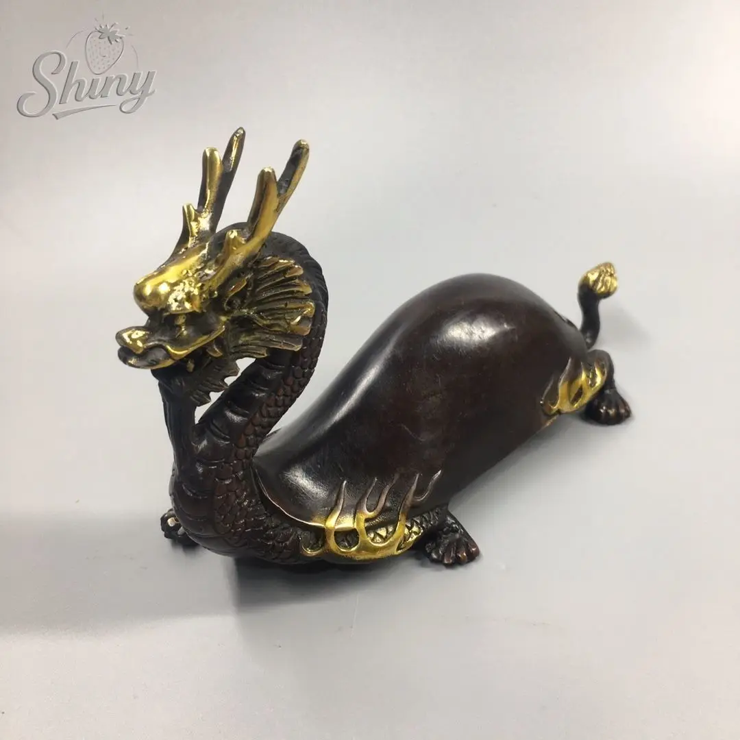 Antique China Vintage Dragon Turtle Statue Home Tea Pet Ornament  Bronze Wealth Animal Fengshui Sculptures Home Decor view 3