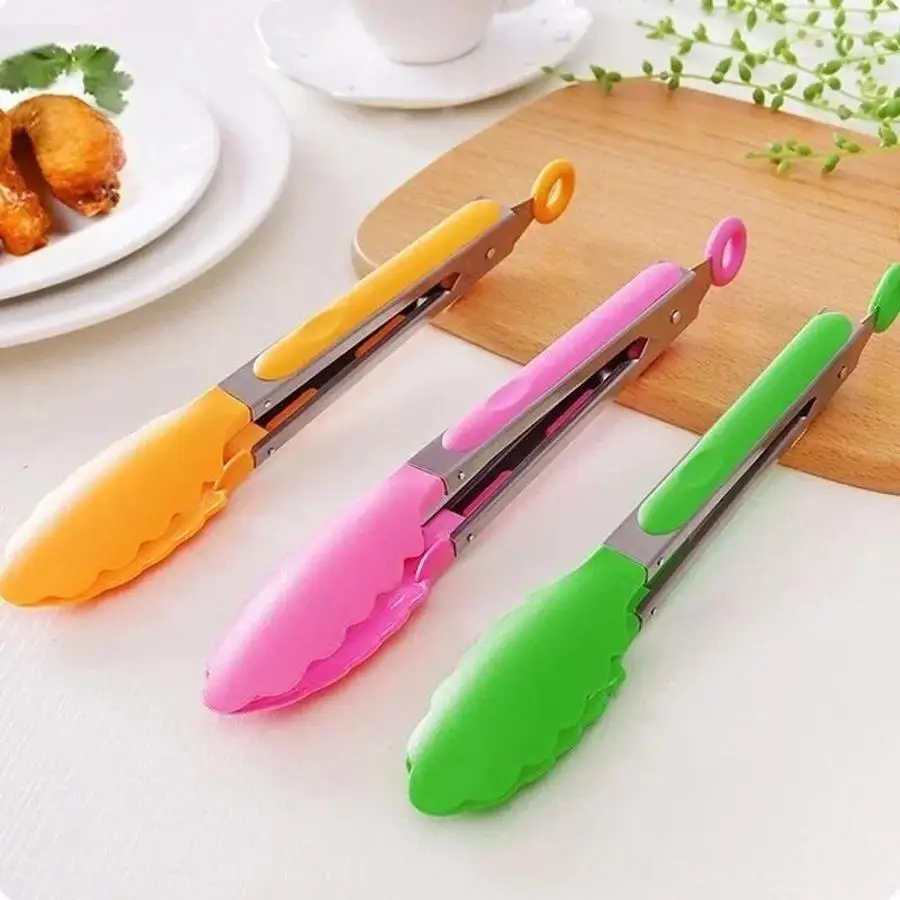 1 Pcs Barbecue Tongs Heat Resistant Silicone Stainless Steel Food Clip BBQ Tongs Steak Bread Barbecue Kitchen Gadget