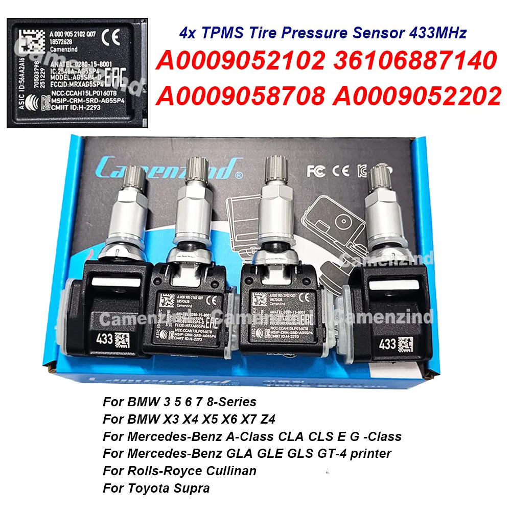 4 Stück A0009052102 36106887140 A0009058708 A0009052202 36106887147 0009052102 36106877937 TPMS Reifendruckkontrollsystem Vorprogrammierter Sensor 433MHz Für BMW 3 5 6 7 8-Serie X3 X4 X5 X6 X7 Z4 Für