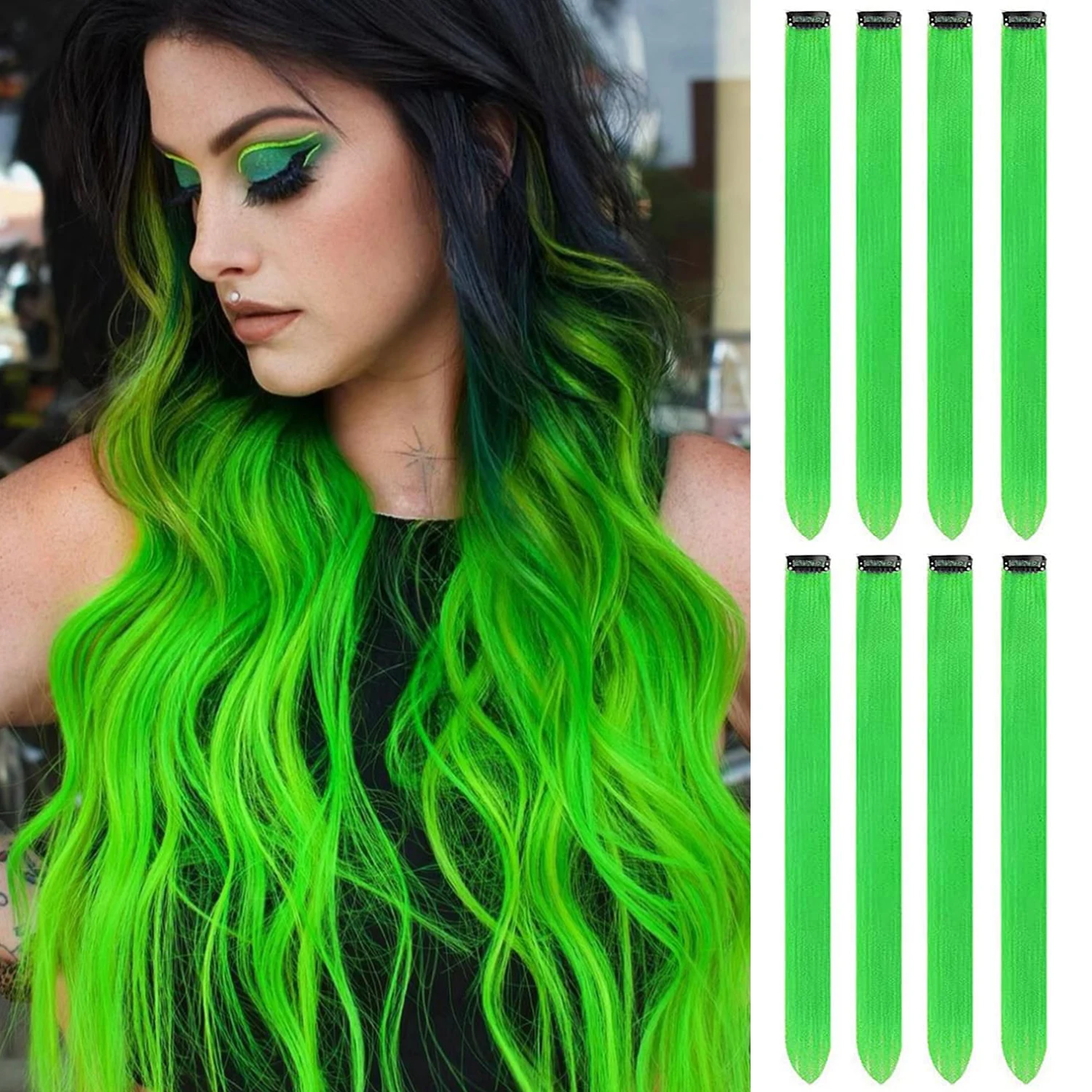 10  Pcs/lot Clip in Hair Extensions Multi-Colors Highlights Synthetic Hair 22 inch Rainbow Hairpieces for Girls Women Kids