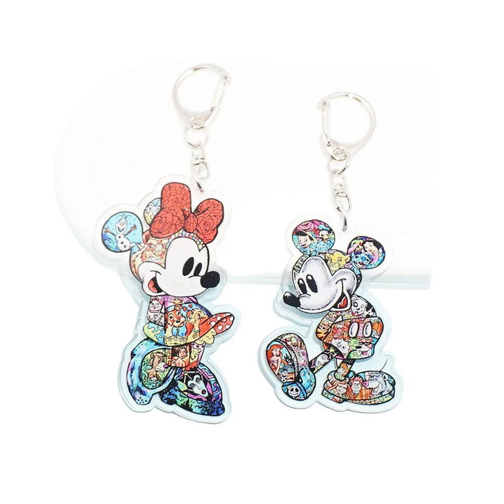 MINISO名創優品漫画ミッキーミニーキーホルダーかわいいカップルミッキーマウス竹馬アクリルキーホルダーペンダント