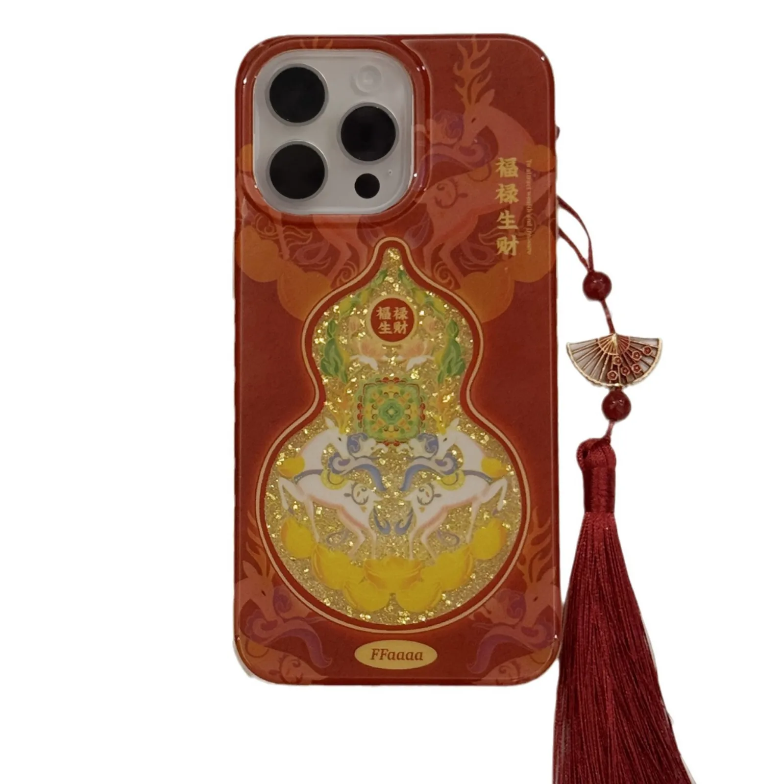 Chinese Style Fortune Gourd Phone Case For iPhone 16 15 14 13 Pro Max Full Cover with Lanyard