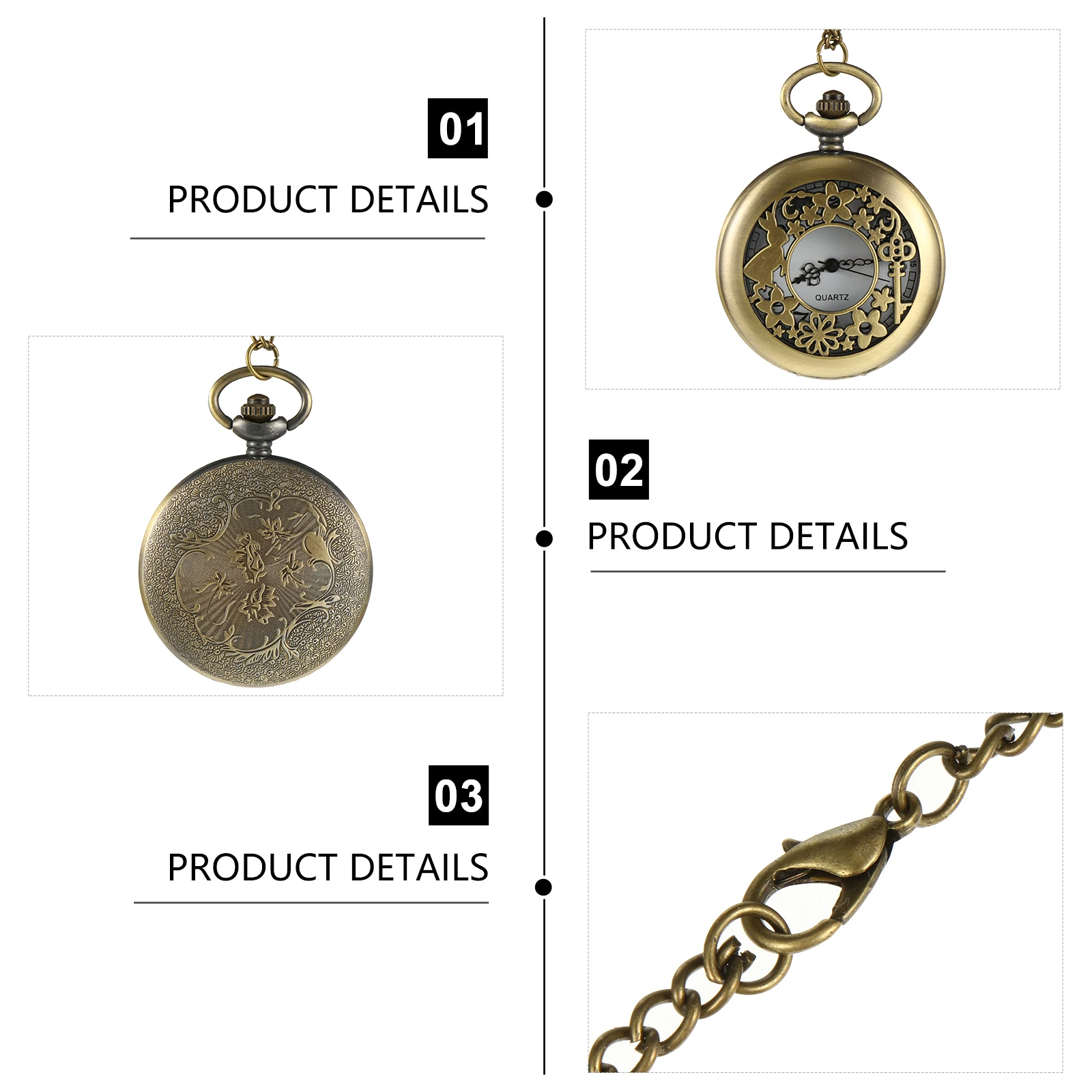 

Vintage Pocket Watch Hollow Out Hanging Retro Style Chain Decoration Pendant Quartz
