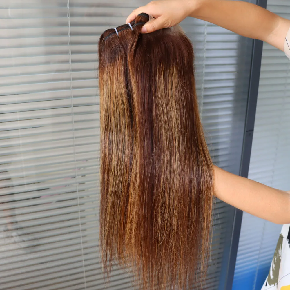 الجملة عذراء ريمي الشعر البشري حزمة مع الدانتيل إغلاق أمامي تسليط الضوء على 4/27 لون البيانو انخفاض الشحن حسب الطلب