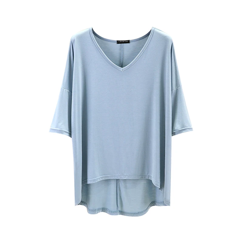 Camiseta feminina plus size Ice Silk V-Ne ort Sve Slim Fit Thin Modal Base irt Home Wear Confortável Respirável Verão...