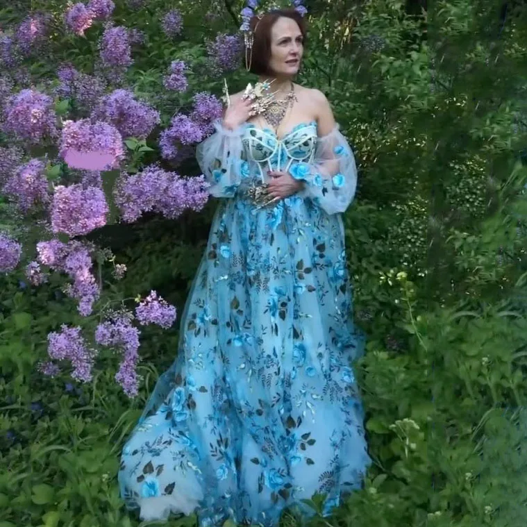 Robe de bal à motif Floral en Tulle, épaules dénudées, avec des appliques de fleurs 3D, Sexy, fente latérale