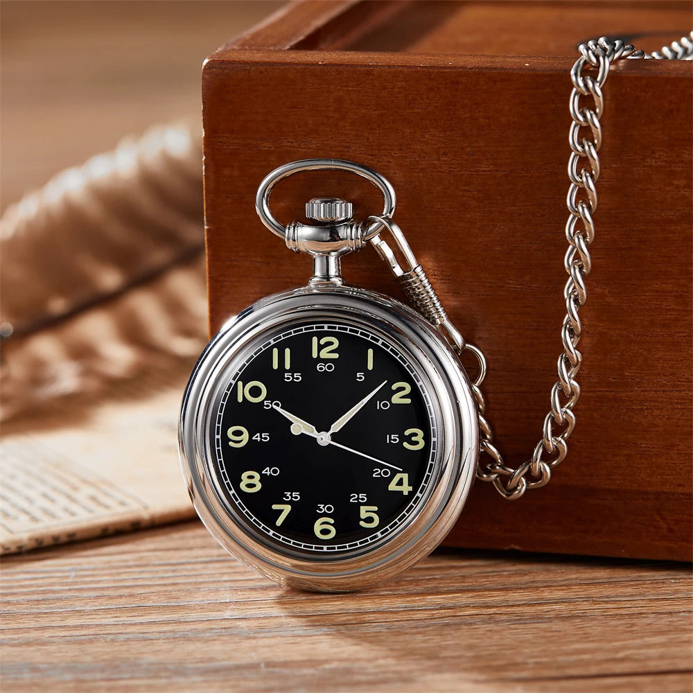New Classic Retro Luminous Straight Plate Uncovered Double Arabic Numeral Mechanical Pocket Watch Suitable for Men and Women