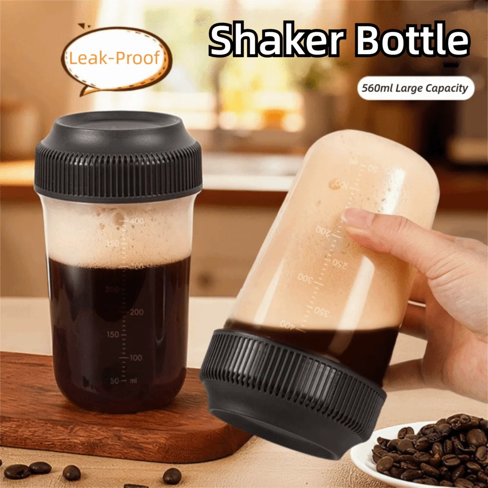 Microwave Safe Plastic Shaker Bottle with Scale 560ML Tumbler Leakproof Coffee Mixing Bottle Coffee