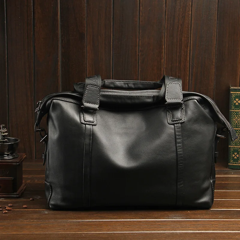 Borsa a tracolla casual in vera pelle da uomo, borsa alla moda, grande capacità, orizzontale, per computer, strato superiore in pelle bovina, valigetta da lavoro