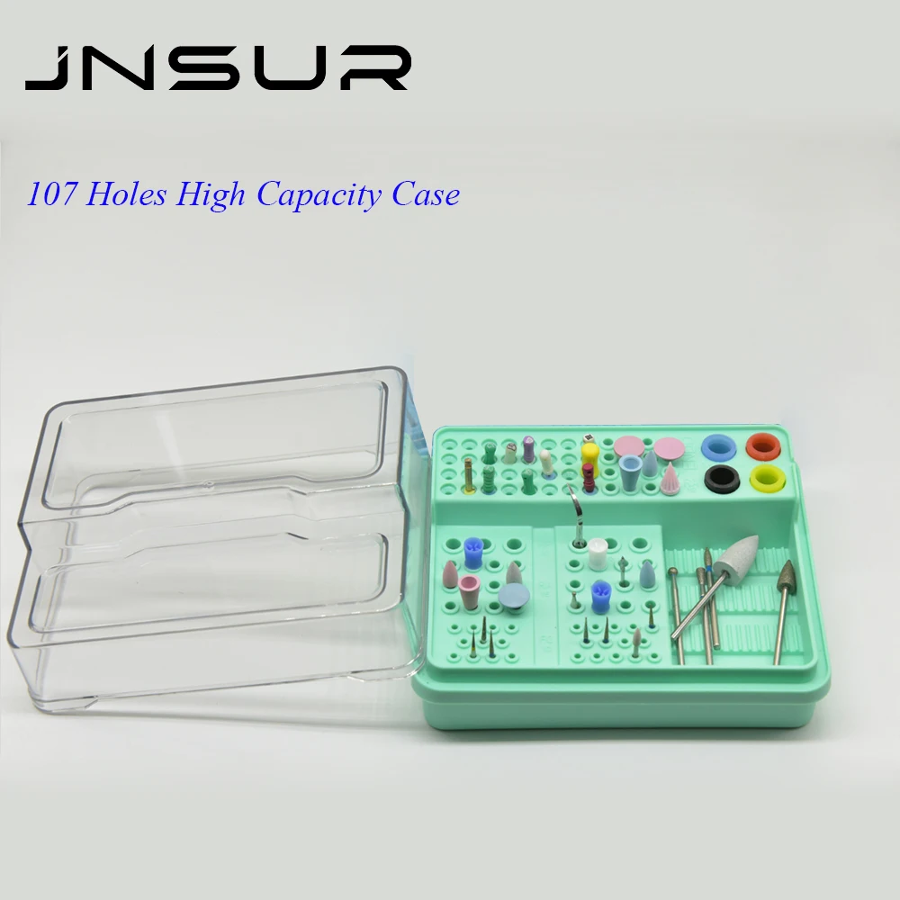 

JNSUR 107 Holes Plastic Dental Burs Box Drill Endo Files Sterilization Placement Case Holder Dentistry Laboratory Instruments