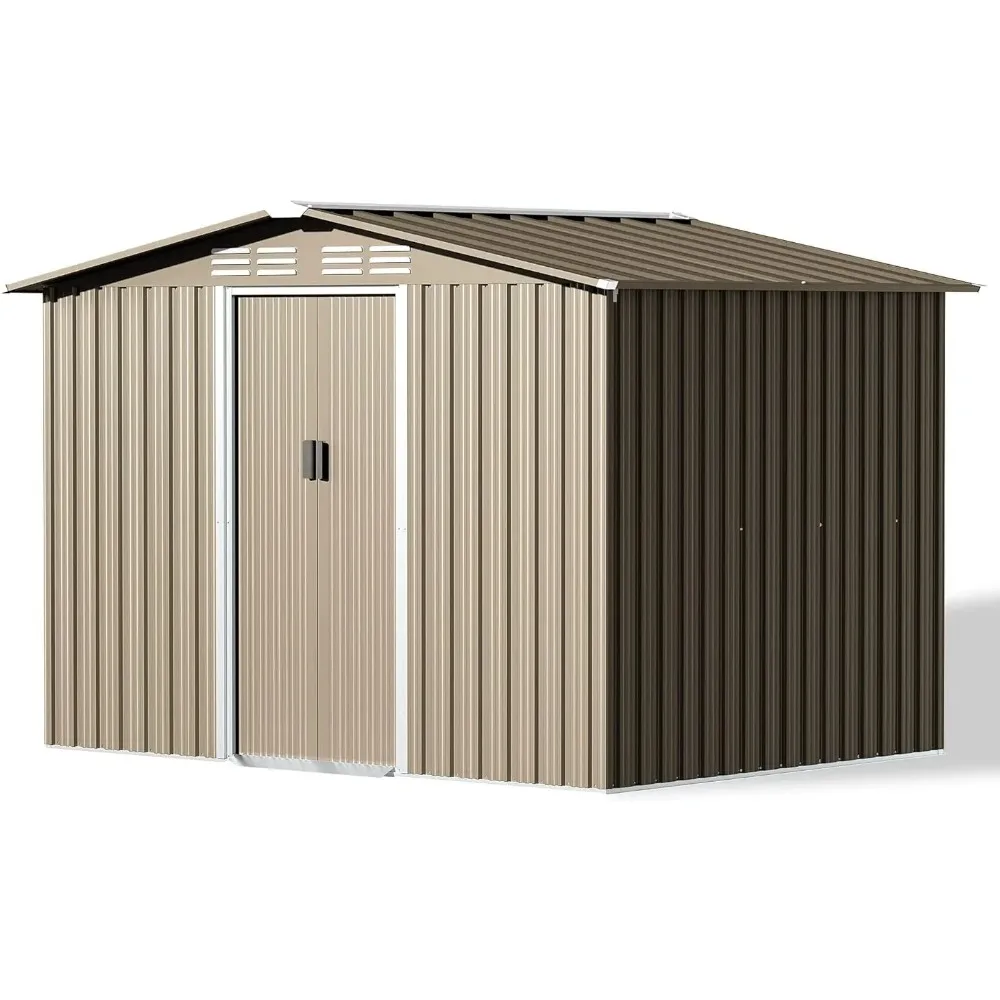 

8' x 6'/ 6' x 4' Metal Storage Shed for Outdoor with Lockable Slide Doors and Air Vent,Tiny House Utility and Tool Storage