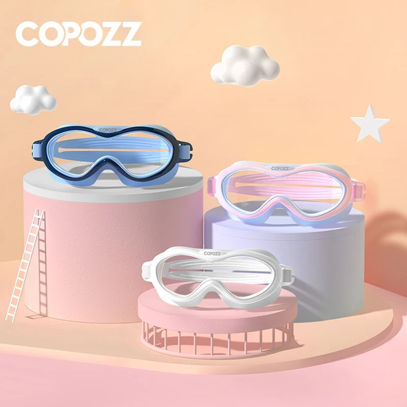 COPOZZ Kinder-Schwimmbrille, beschlagfrei, wasserdicht, für Kinder und Jugendliche, großer Rahmen, Schwimmbrille für Jungen und Mädchen, einteilige Schwimmbrille