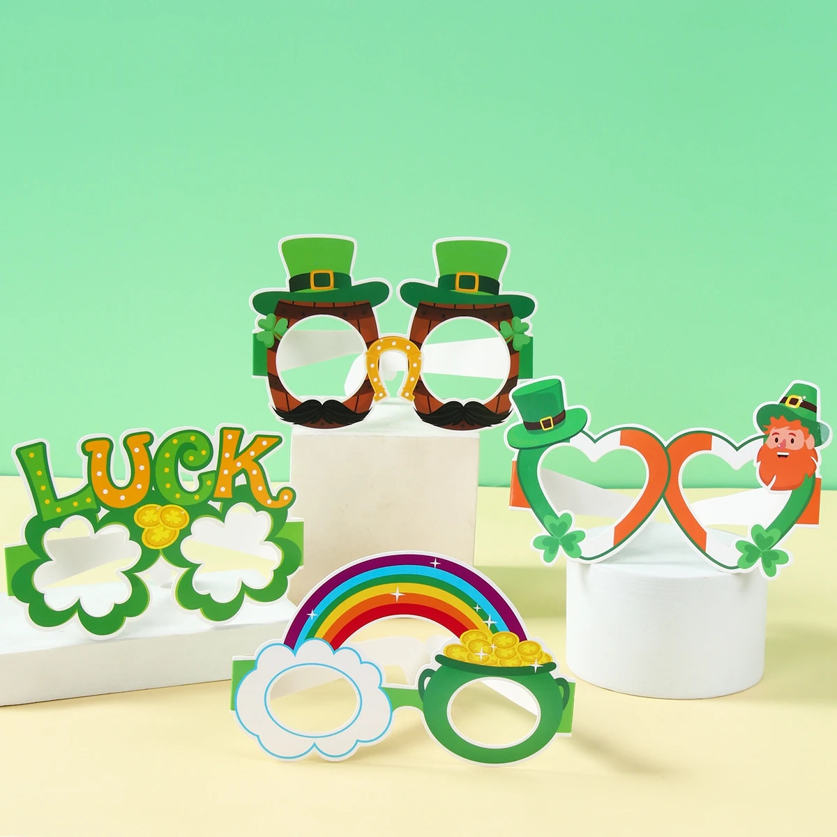 8pcs St. Patrick's Day Paper Eyeglasses Irish Green Shamrock Beer Patterns Glasses for St. Patrick's Day Party Decor Photo Props