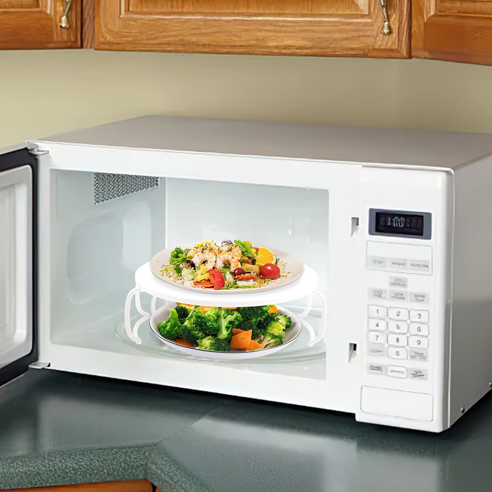 

2 Layered ABS Material Microwave Tray Microwave Food Layered Storage Rack Rack Food Storage Kitchen Utility