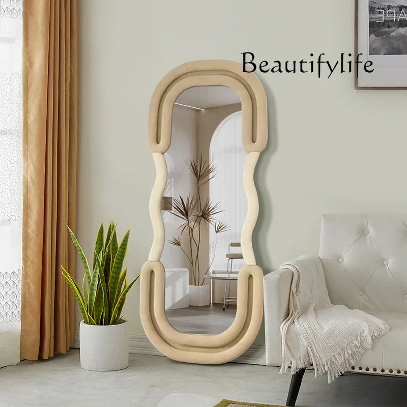 XB French Cream Wind Full Body Floor Mirror Home Bedroom Design Creative Mirror Wall Hanging Fitting Mirror