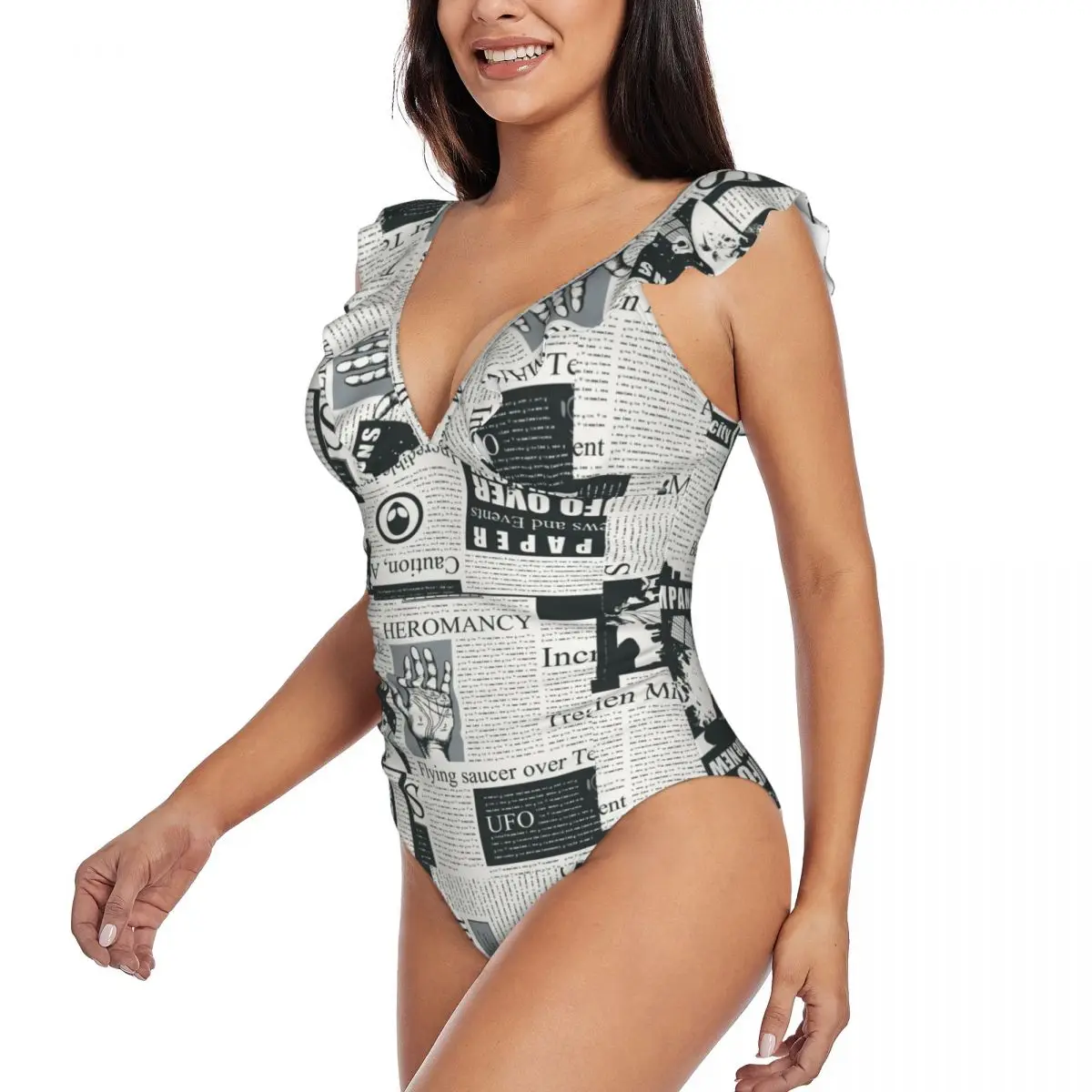 2024 Women's Bodysuit Thong Newspaper_01 Swimsuits Girls