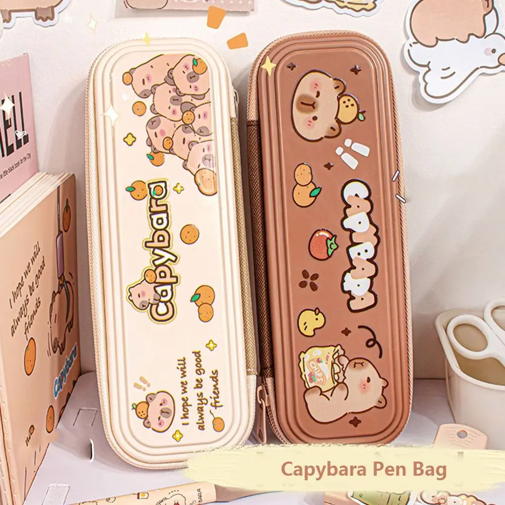 Cute Large Capacity Capybara Pen Bag Waterproof Single layer Stationery Storage Bag Zipper Funny Pen Pouch Children
