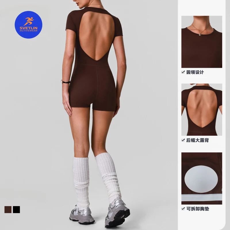SVETLIN EU US Size Luxury Quality Playsuit Women's Tummy Control One-Piece Shapewear Yoga Jumpsuit with Chest Pads
