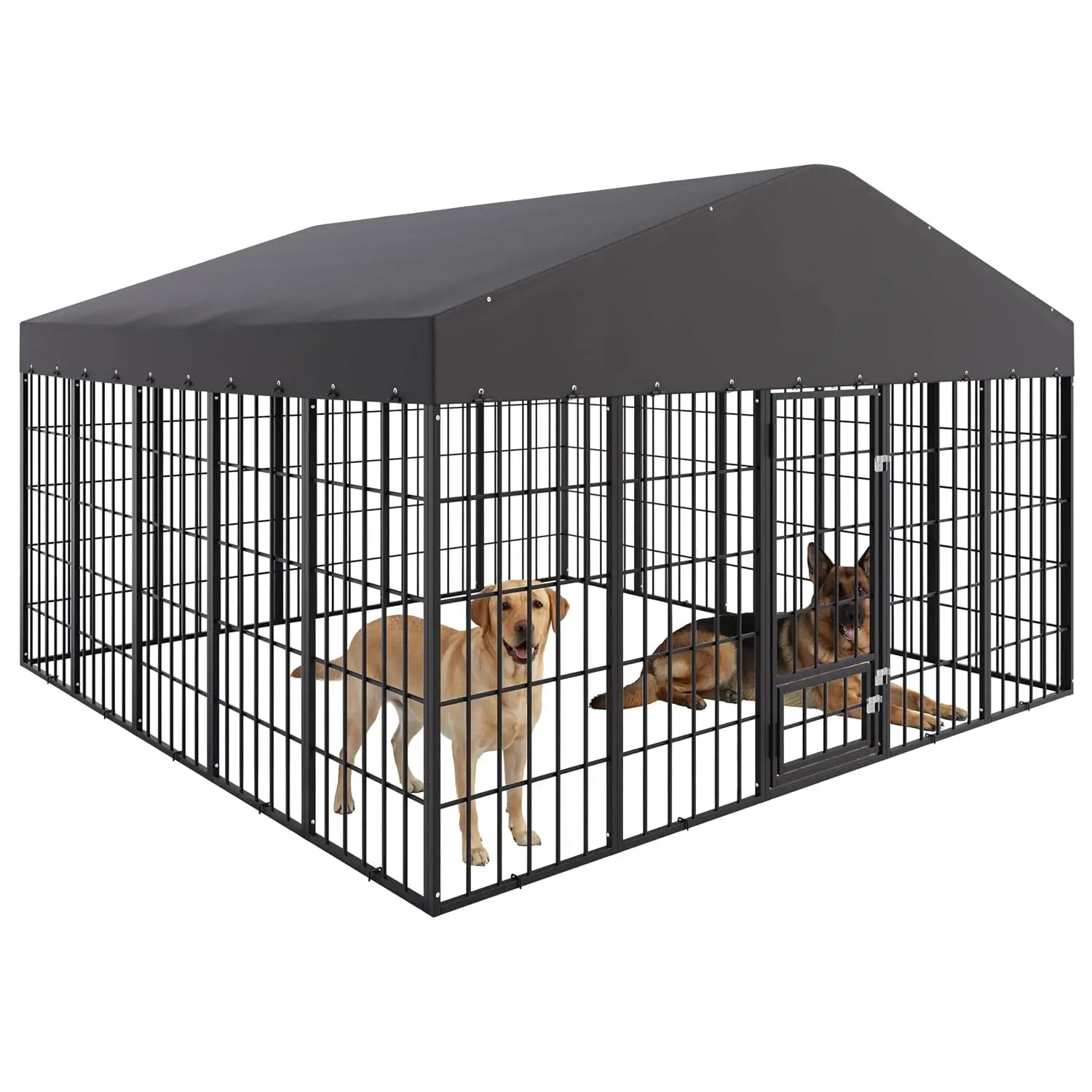 Heavy Duty Dog Kennel Outdoor Waterproof Roof Anti-Rust Steel Cage Feeding Door Pen Lock 10x10x6 FT, Customized