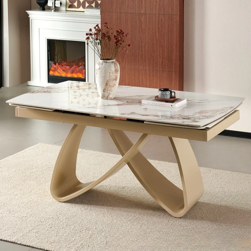 light luxury retractable folding household table, dining table, chair, a set of medieval rectangular rock slab dining table