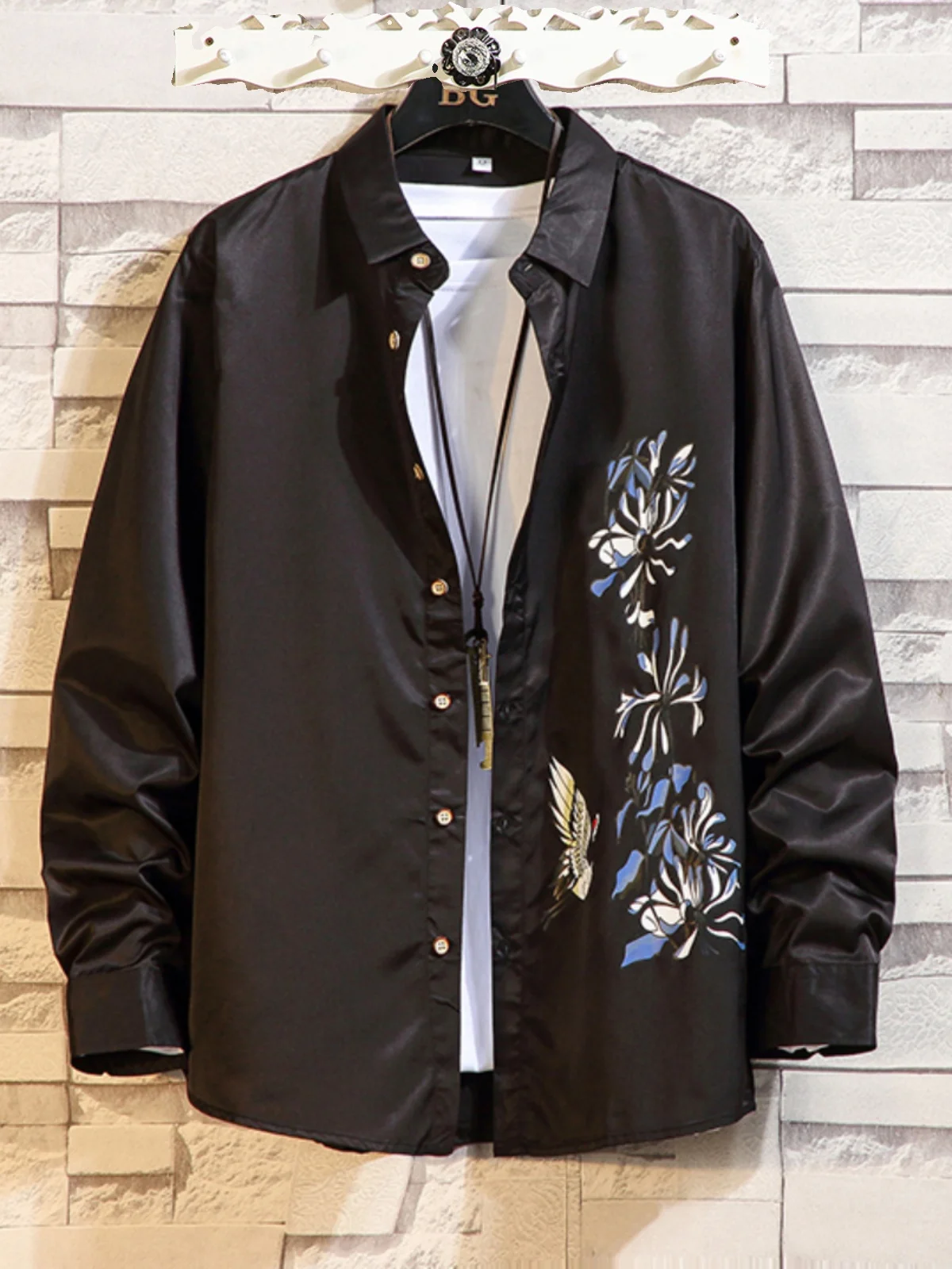 

Мужская рубашка с длинным рукавом оверсайз, модная, брендовая, в стиле барокко, повседневная, в китайском стиле, свободного кроя, молодежная, осенняя, модная