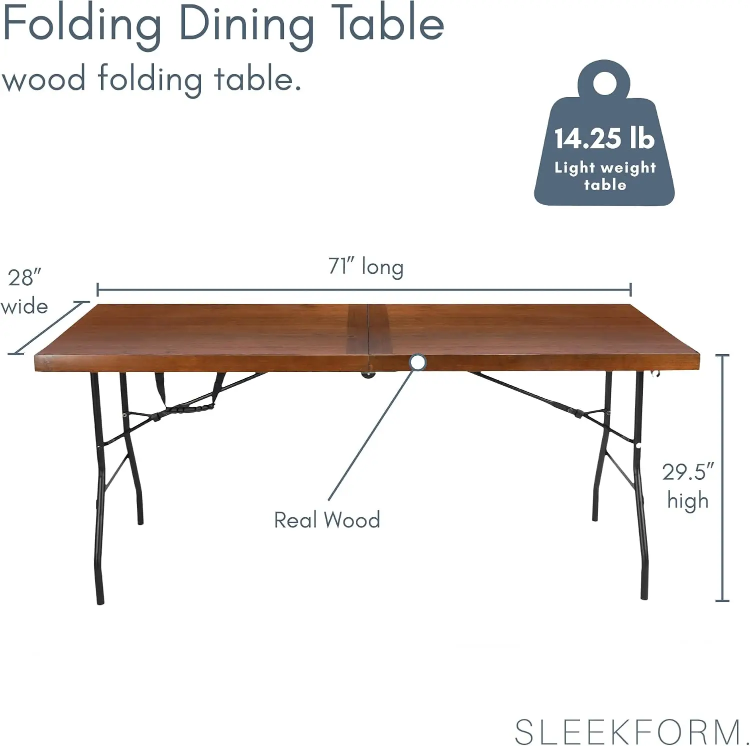 Sleekform 6 Ft Wooden Folding Banquet Table, 28 Inch, with Carry Handle | Portable, Sturdy & Lightweight, For Dinner, Conference
