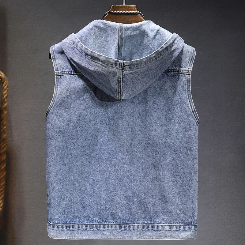 Men's denim hooded vest New autumn and winter models Sleeveless Vest Casual Denim Vest for Men Large size 4XL 5XL