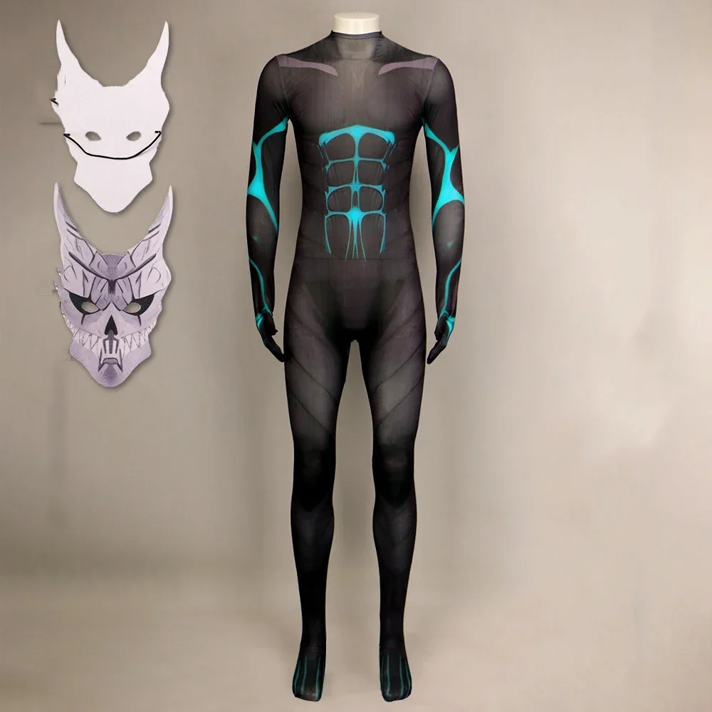 Anime Kaiju No.8 KAFKA HIBINO Cosplay Jumpsuit Costume Zentai Adult Men Black Bodysuit Uniform Halloween Clothes