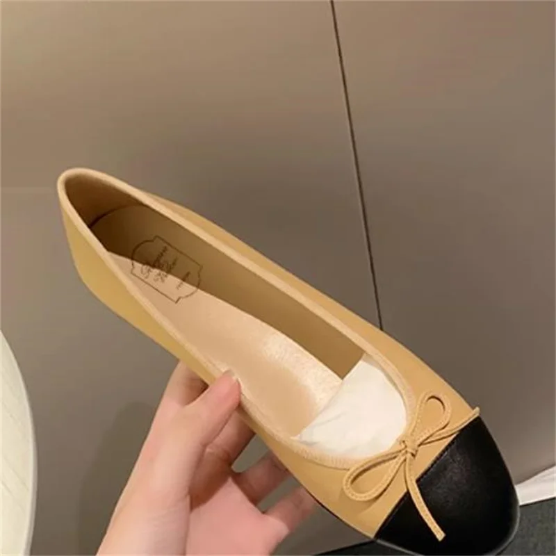 Butterfly-knot Shoes for Ladies Round Toes Mixed Colors Womens Sewing Lines Female Ballet Zapatos Mujer Bow-tied Chassure Femme