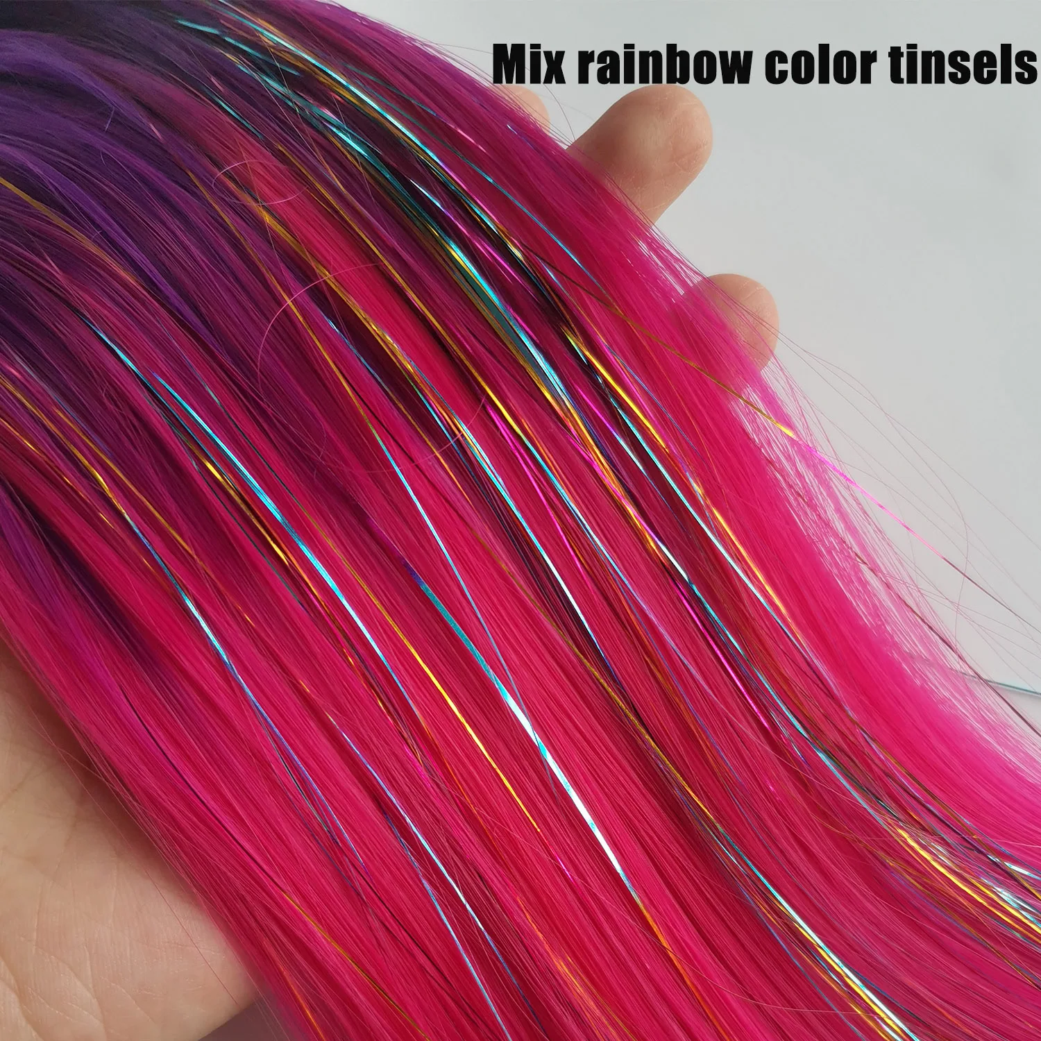 紫、赤、ピンクのティンセルポニーテールエクステンション、ゴム付き、合成編み込みヘア、子供、女の子、クレイジーヘアデー、ブレイブヘア用