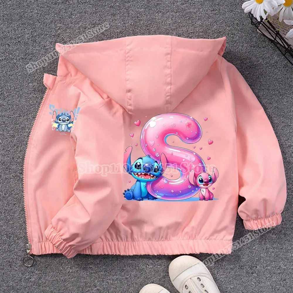 ディズニーステッチ A-Z プリントジャケット名コンビネーションレターパーカーかわいいジッパートレーナー漫画子供女の子服冬コートトップ