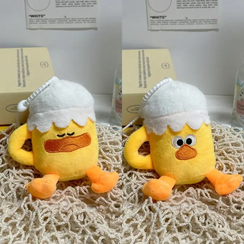 Cute Cartoon Beer Duck Plush Keychain Funnny Creative Yellow Duck Stuffed Doll Backpack Pendant Decoration Accessories Gifts