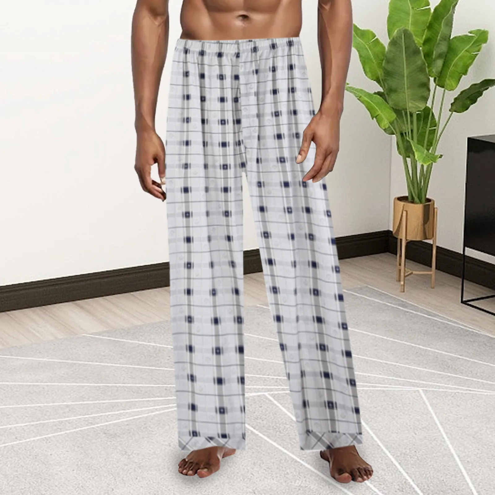 Men's Pajama Pants Plaid Pants Lightweight Mid Waist Sleep Pant With Big Pockets Men's Twill Pants