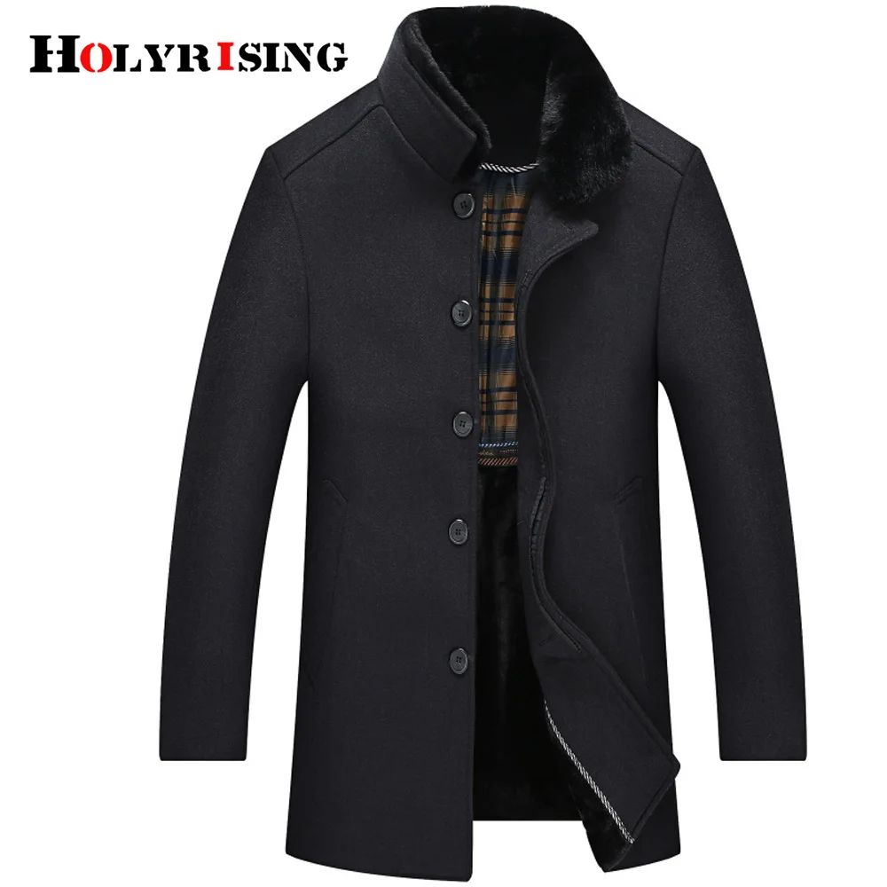 

Holyrising Men Wool Coat Thick Abrigos Hombre Invierno Casual Coats Coffee Gray Woolen Jacket With Soft Collar XL-5XL 18585-5