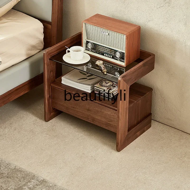 

North American black walnut bedside table Italian solid wood master bedroom storage cabinet living room storage cabinetQQ