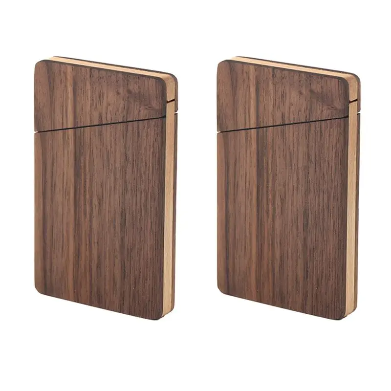 Exquisite-2X Portable Wooden Business Card Case Men And Women Business Gift Card Holder Portable Walnut Wood
