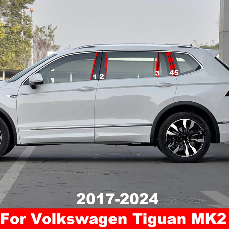 For Volkswagen VW Tiguan MK2 2017-2024 Car Window Door Column B C Pillar Post Trim Cover Glossy Black PC Stickers Accessories
